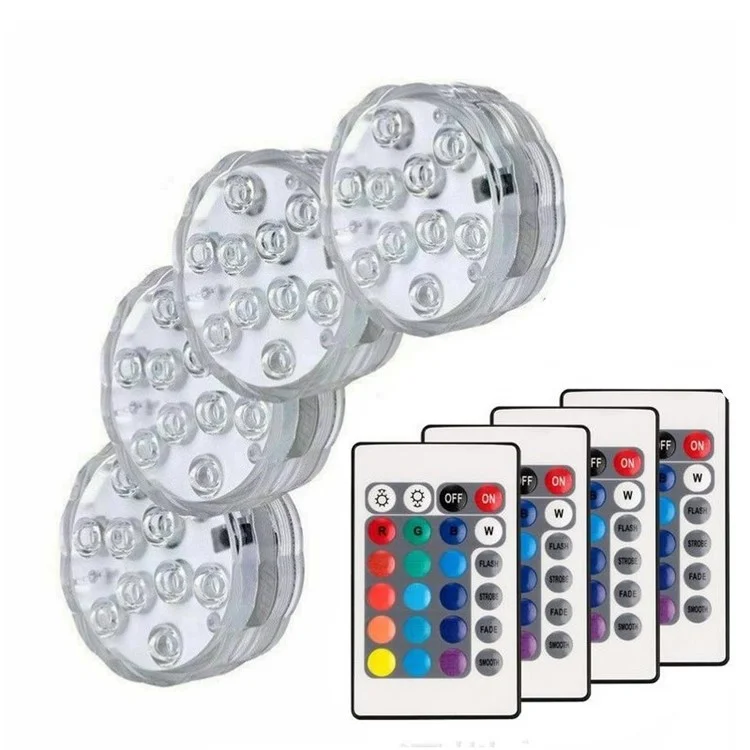 10-LED Submersible Light Waterproof Aquarium Diving Fish Tank Decor Lamp with Remote Control - 4Pcs Light