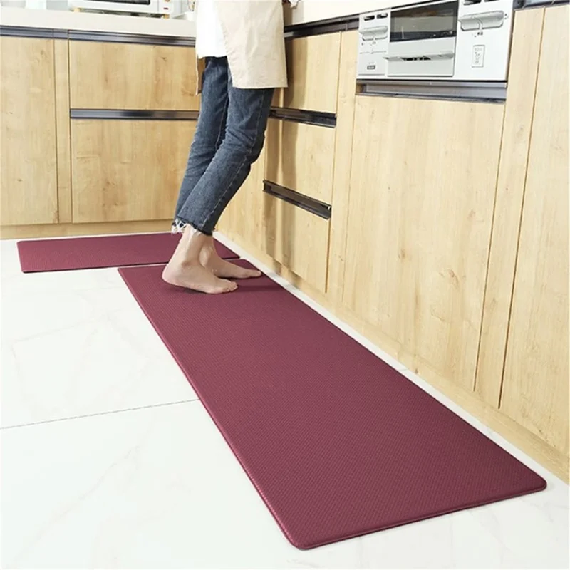 Home Kitchen Floor Carpet Non-Slip PU Leather Mat Waterproof Anti-oil Rectangle Rug , 44x75cm - Red