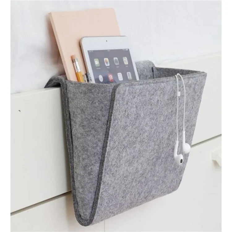 Felt Bedside Storage Bag Hanging Bag Sofa Organizer Pocket Phone Bag Holder - Light Grey