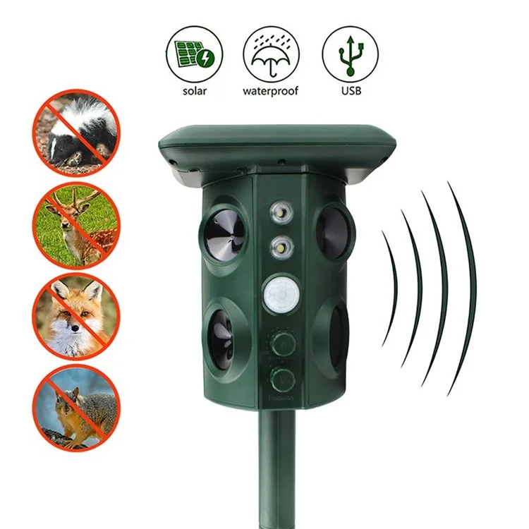 Outdoor Solar Ultrasonic Pest Animal Repeller Repellent Garden for Fox Deer Squirrels Skunk