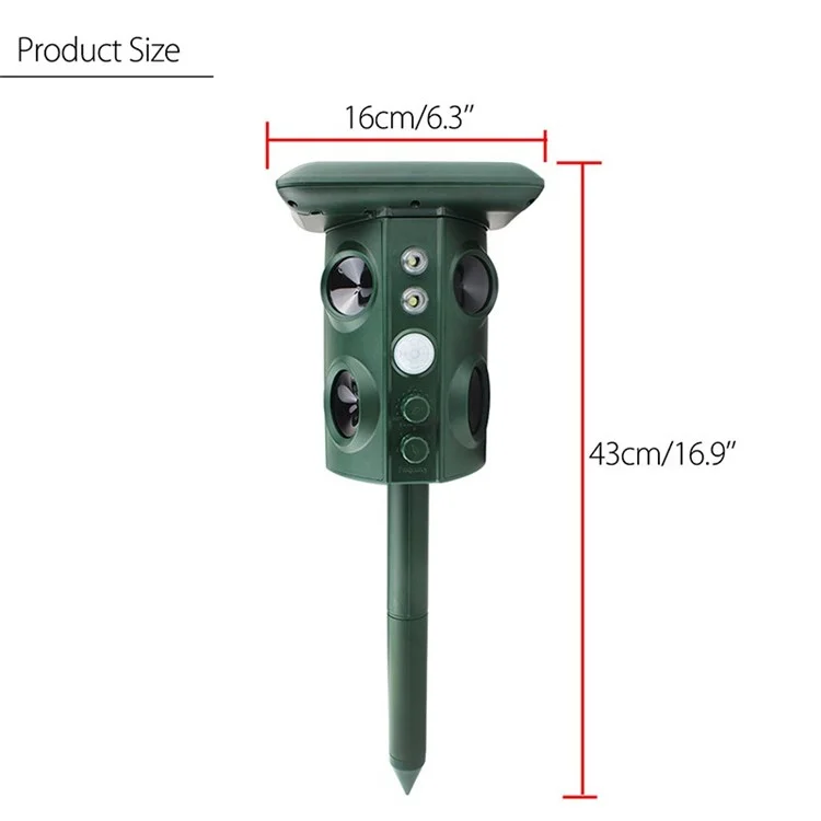 Outdoor Solar Ultrasonic Pest Animal Repeller Repellent Garden for Fox Deer Squirrels Skunk