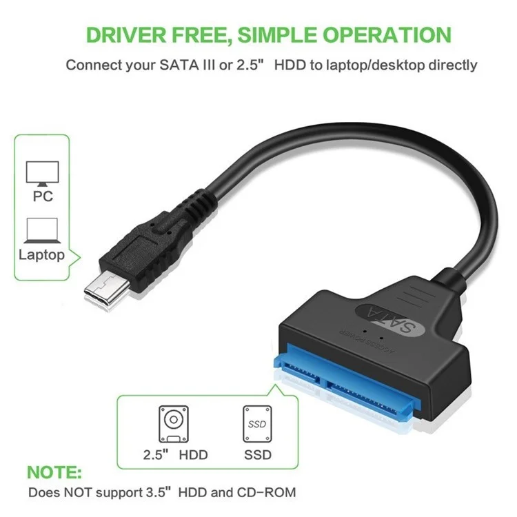 USB 3.1 Tipo C Para SATA HDD SSD 2.5 "cabo do Adaptador de Disco Rígido 15 - Alfinete