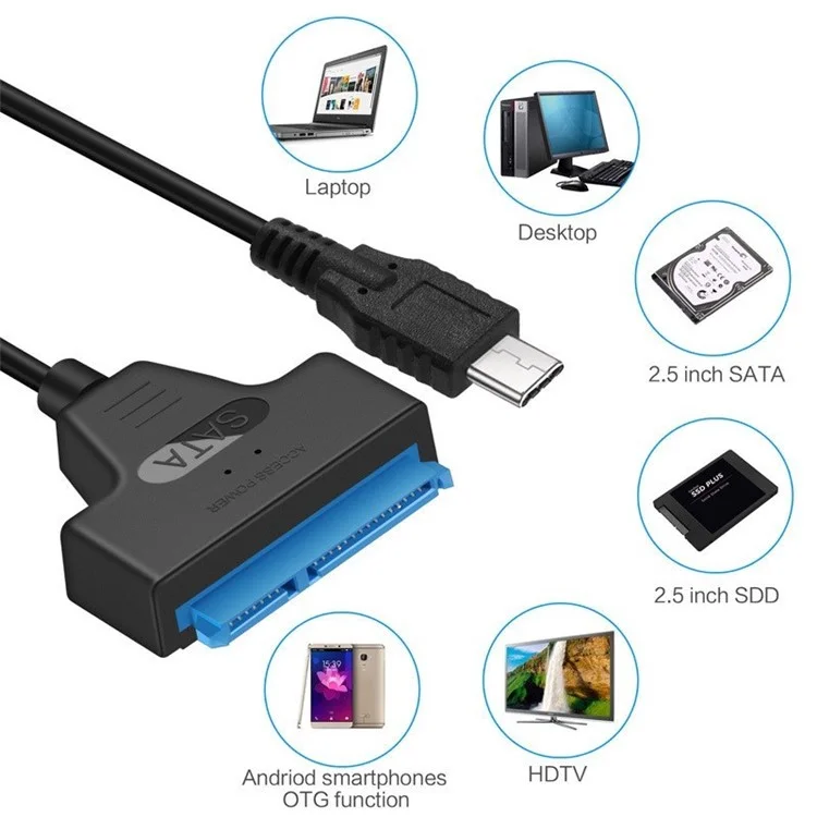 USB 3.1 Tipo C Para SATA HDD SSD 2.5 "cabo do Adaptador de Disco Rígido 15 - Alfinete