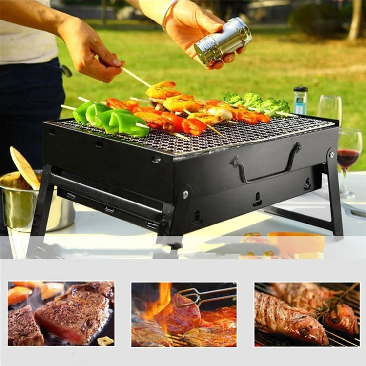 Portable Black Steel Home Folding Grillofen - Standardkonfiguration: Eisengitter / Dicke Art / Mitte Größe: 43 * 29 * 22cm - Standardkonfiguration: Eisengitter / Dicker Typ // Mitte Größe: 43 * 29 * 22 Cm