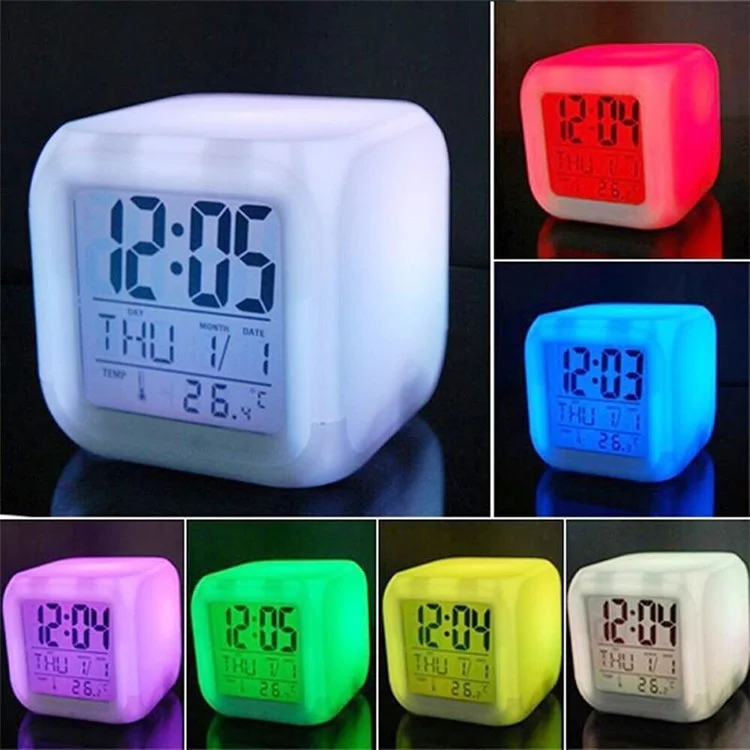 Bunter Nachtlicht-Wecker mit Temperaturanzeige und 7 Farben wechselnder LED