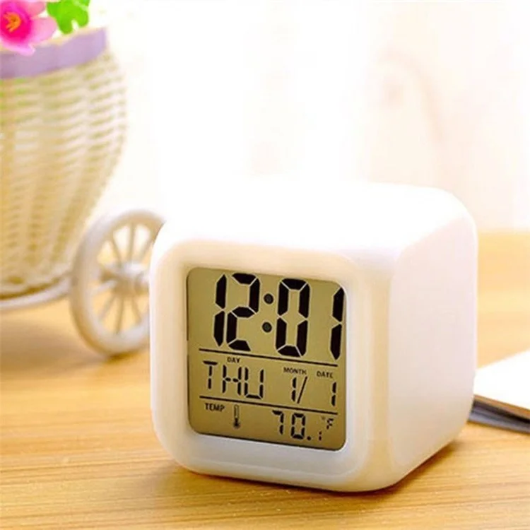 Bunter Nachtlicht-Wecker mit Temperaturanzeige und 7 Farben wechselnder LED