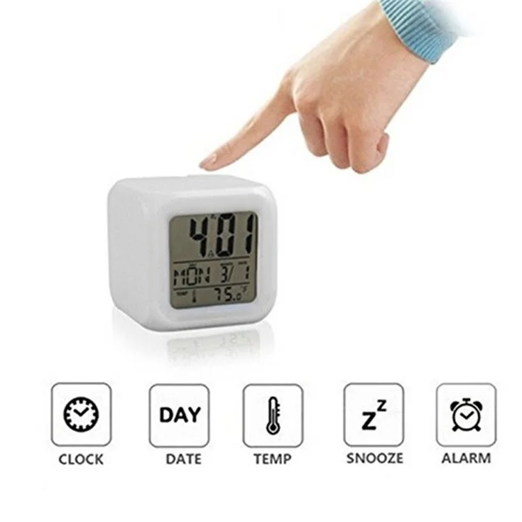 Bunter Nachtlicht-Wecker mit Temperaturanzeige und 7 Farben wechselnder LED
