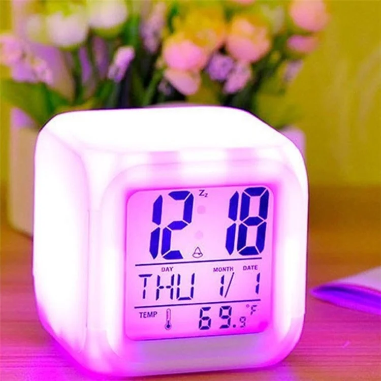 Bunter Nachtlicht-Wecker mit Temperaturanzeige und 7 Farben wechselnder LED