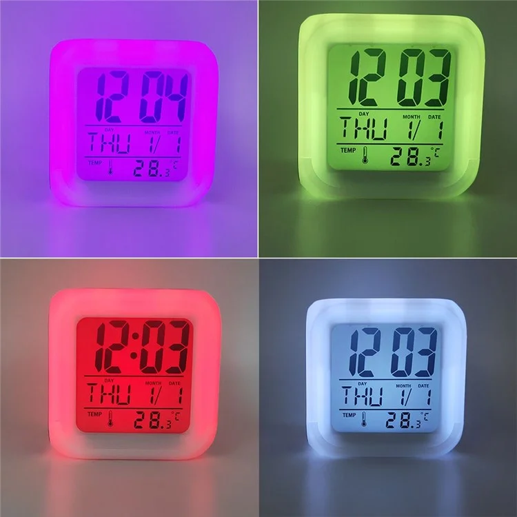 Bunter Nachtlicht-Wecker mit Temperaturanzeige und 7 Farben wechselnder LED