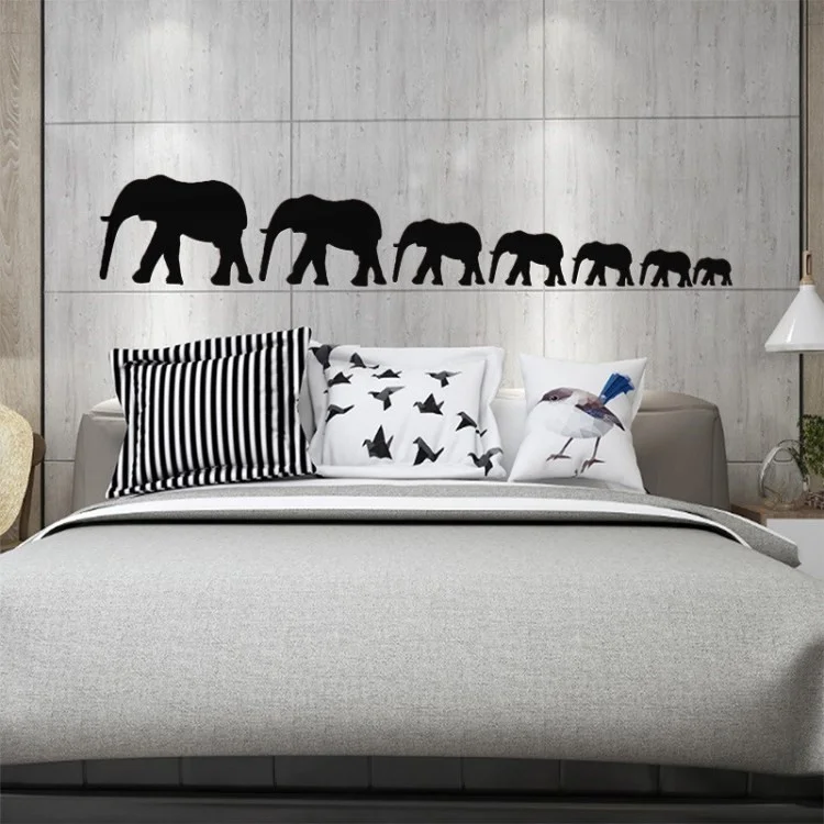 FANXI 7 Pcs / Set Acrylic 3D Éléphant Decoration Décoration Cartroon Animal Mirror Stickers - le Noir