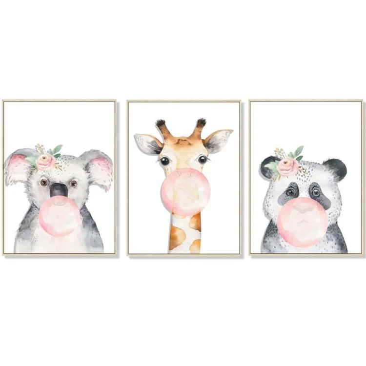 Fanxi Fx63013 3 Pçs / Set Desenho Animado Floresta Animal Aquarela Moldura Quadro Triplo Pintura Jardim De Infância Adesivo De Parede