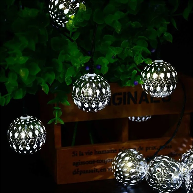 Boule en Métal en Fer Marocain à Balle Solaire de Lampe Solaire Coquille D'es L'étare / 6,5 m 30 - Led / Blanc - Coque en Argent // 6,5m 30 Led / White