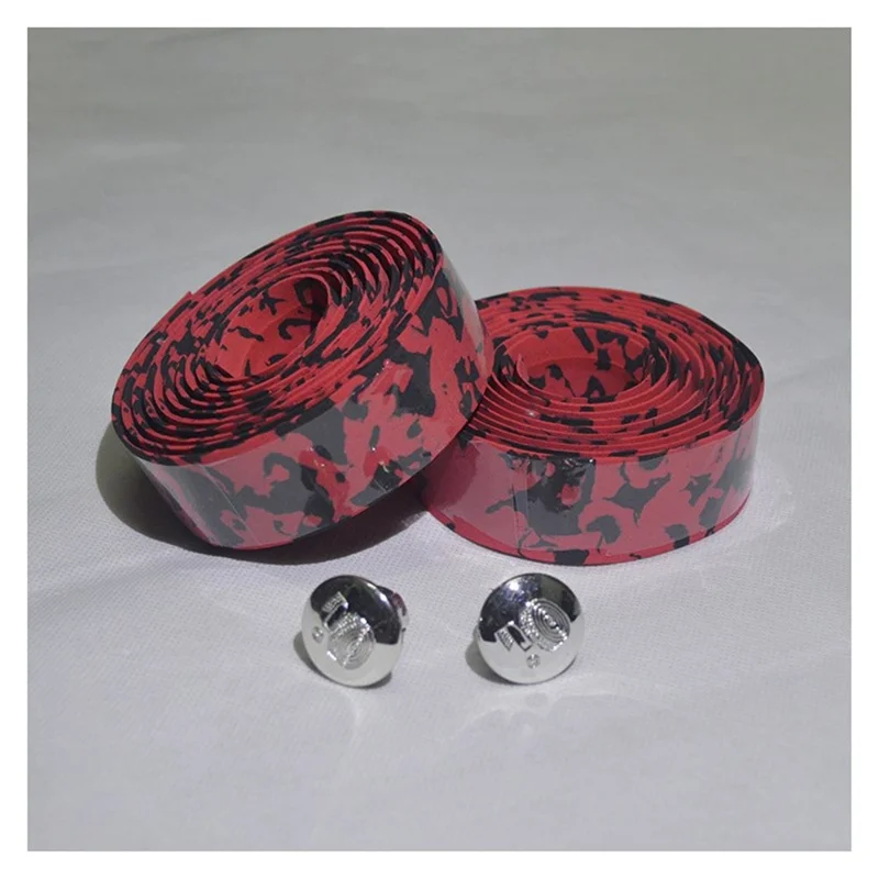 زوج 1 من شريط مقبض الدراجة من الفلين، شريط تغليف لمقبض الدراجة، رباط تغليف طرفي للدراجة - أسود/أحمر