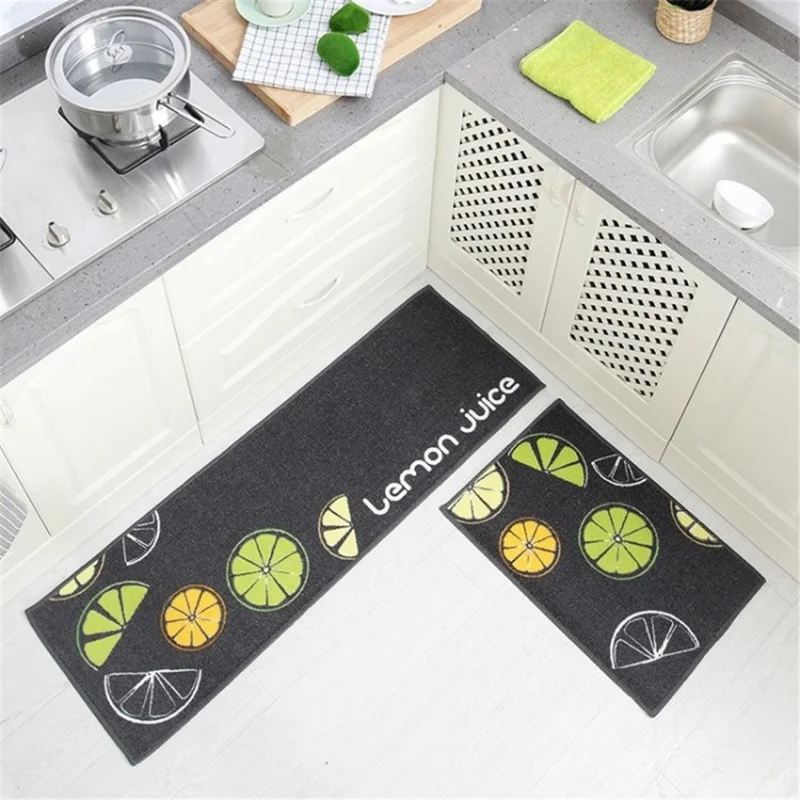 2pcs Cuisine Plancher Tapis De Plancher Tapis De Porte Tapis De Pavillon - Citron