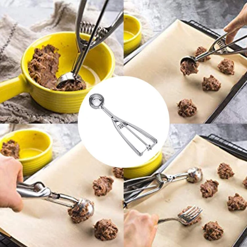 3pcs / Set Ice Cream Scoops Cookie Scoop Trigger Spoon In Acciaio Inox