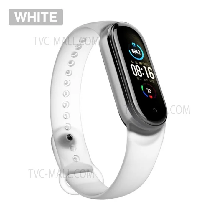 Для Xiaomi Mi Band 5/6/7 Силиконовая Лента Smart Watch Band Solid Color Замена Запястья Ремешок - Белый