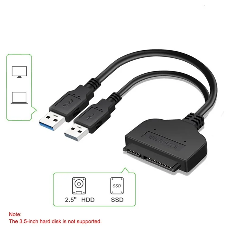 Cable USB 3.0 de alta velocidad SATA a adaptador USB para unidades de disco duro (HDD) y unidades de estado sólido (SSD) de 2,5 pulgadas.