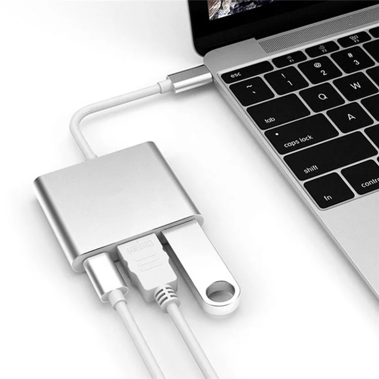 3-in-1 Conversion Cable USB Cube Adapter Type C to 4K Port + USB 3.0 Port + Type-C Port