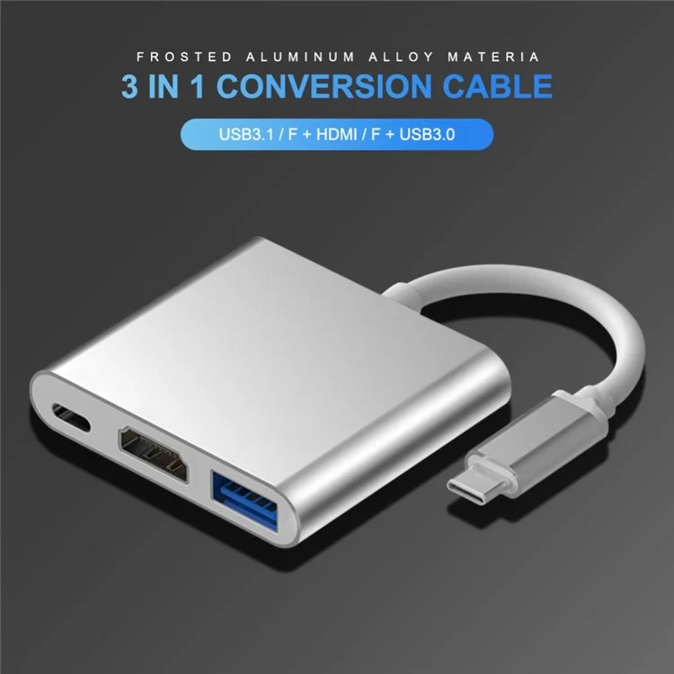 3-In-1 Conversion Cable USB Type-C Hub Adapter to 4K Port + USB 3.0 Port + Type - C Port