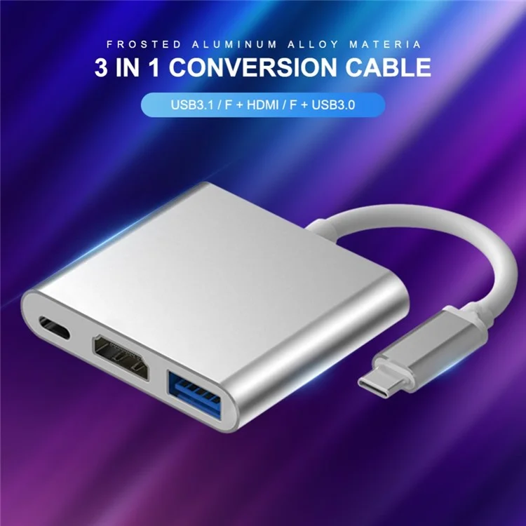 3-In-1 Conversion Cable USB Type-C Hub Adapter to 4K Port + USB 3.0 Port + Type - C Port