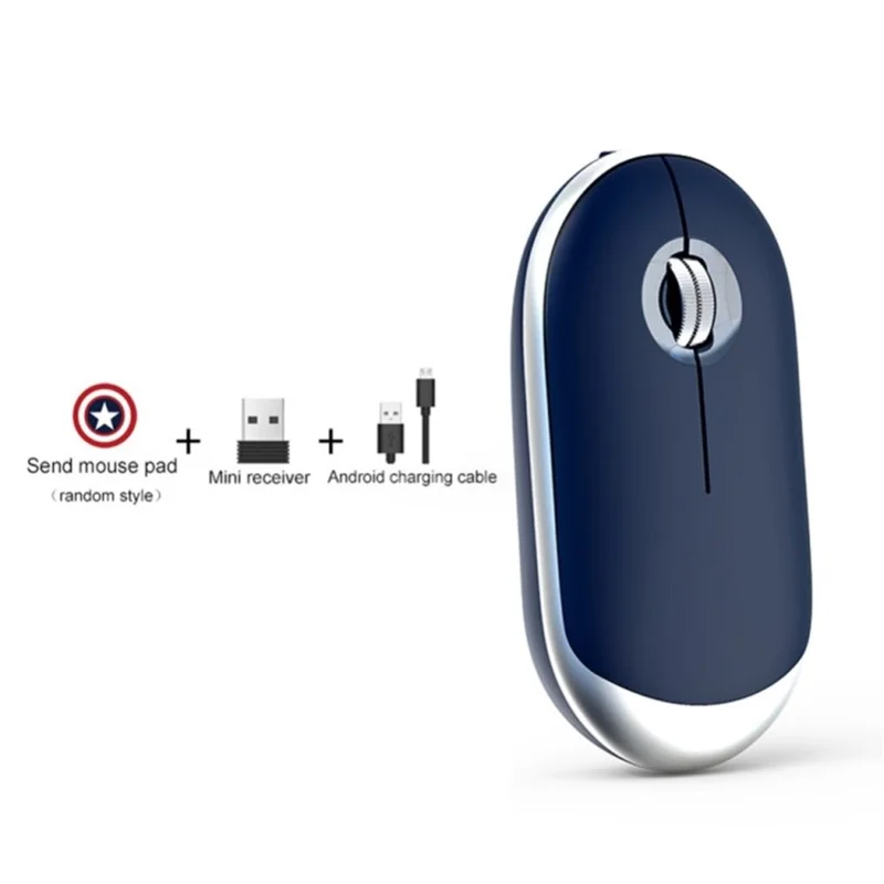 2.4G Wireless Rechargeable Mouse Slim Silent Rechargeable Bluetooth-compatible Wireless Mouse - Blue