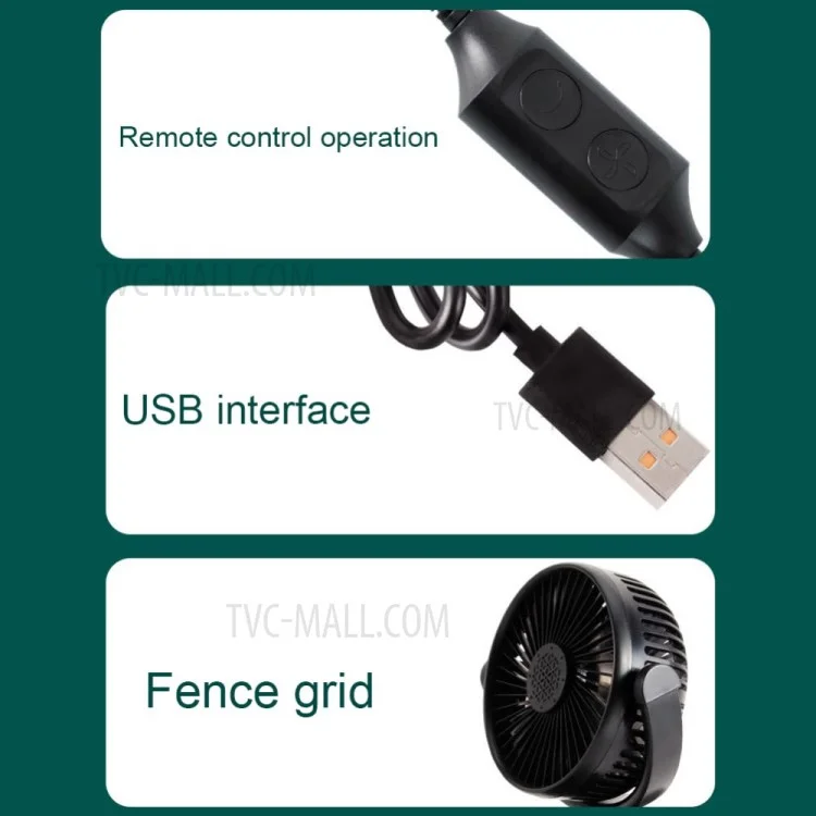 USB Car Cooling Fan Auto Vehicle Clip Fan Powerful Quiet Cooler