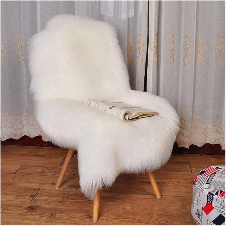 Super Soft Fluffy Faux Fur Sheepskin Rug Sofa Seat Cover - White//40x60cm