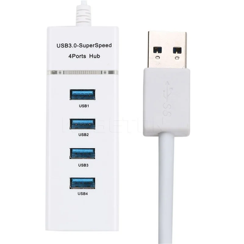 4-portowy koncentrator USB 3.0, koncentrator portów danych USB, rozdzielacz danych - Biały