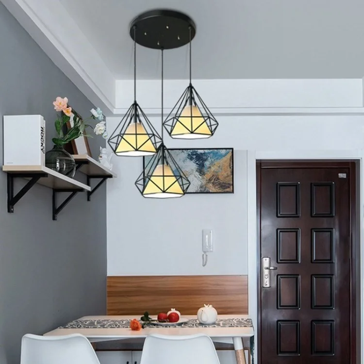 Diamond Shape Hollow 3 Heads Iron Pendant Lamp Restaurant/Teahouse Ceiling Light