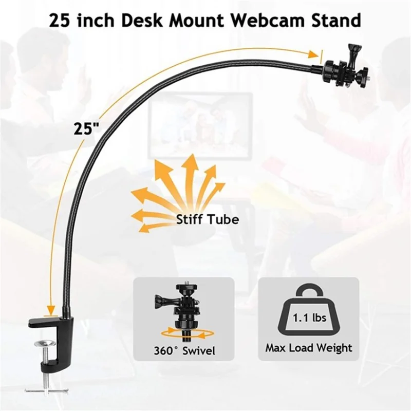 Adjustable Camera Stand Desk Jaw Clamp with Flexible Gooseneck Bracket