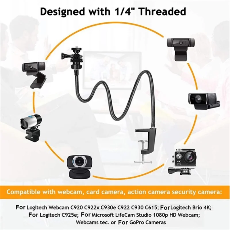 Adjustable Camera Stand Desk Jaw Clamp with Flexible Gooseneck Bracket