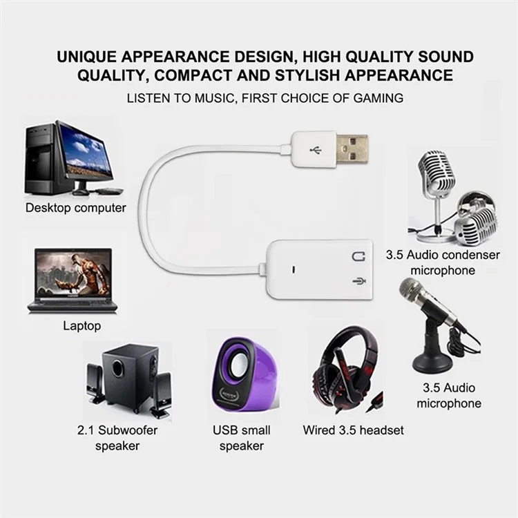 7.1 Adaptador de Som Estéreo Externo da Placa de Som USB Com Microfone