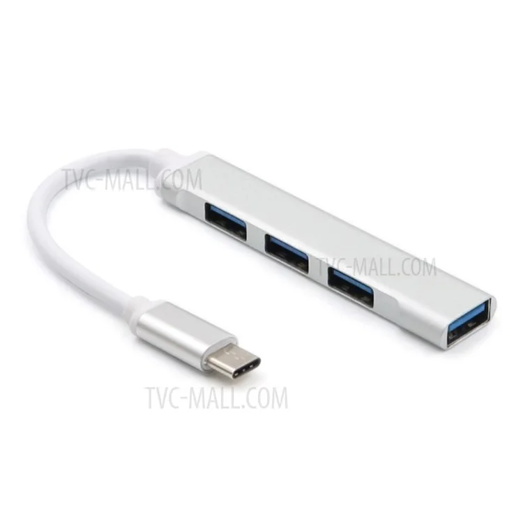 Tipo-c a 4 Puertos USB3.0 Magnesio Magnesium Magnesium Hub OTG Adaptador - Plata