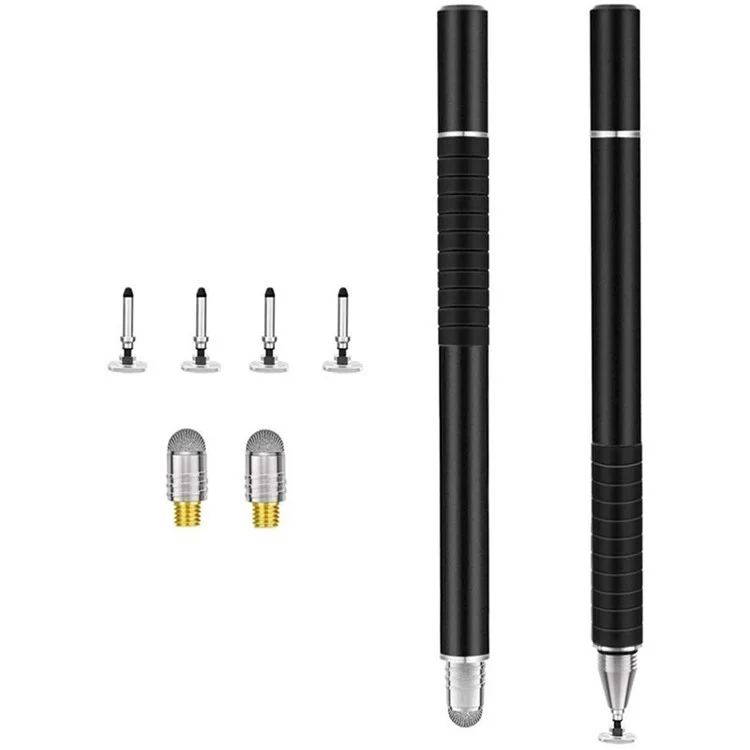 Für Mobiltelefone Laptop Ipad Tablets 1 Set Metal Capacitive Touch Stift Stylus Mit Austauschbaren Stiftspitzen - Schwarz