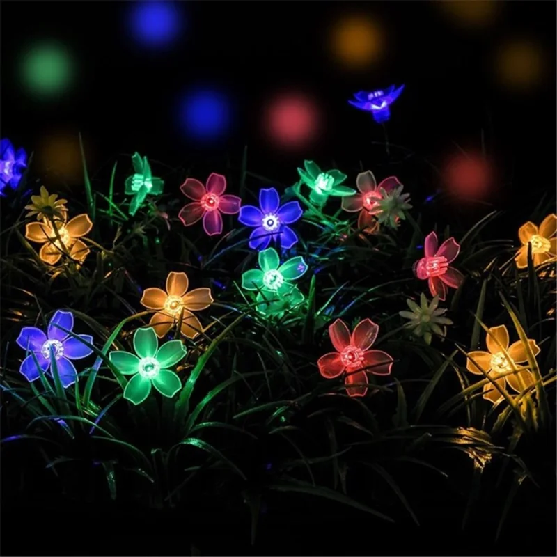 Peach Flower Light 50-LED 8-Mode Solar String Light Garden Path Yard Decor Lamp - Colorful