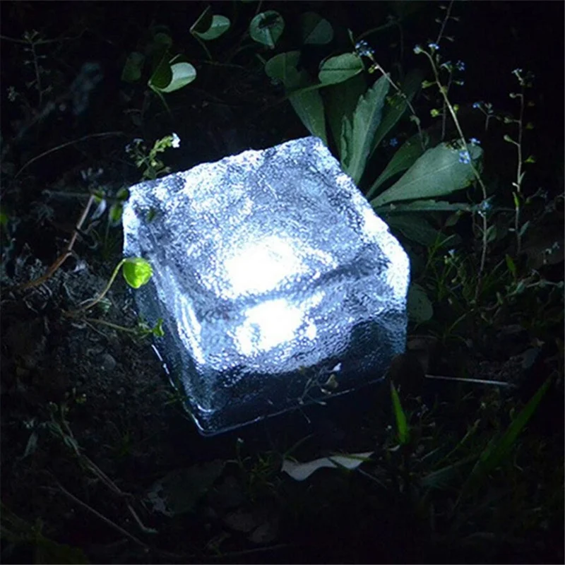 LED Solar Rock Light Waterproof Path Garden Ice Cube Brick Lamp - White//S Size