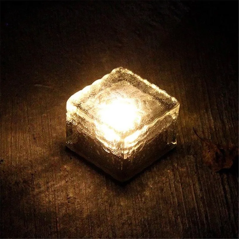 LED Solar Rock Light Waterproof Path Garden Ice Cube Brick Lamp - Warm White//S Size