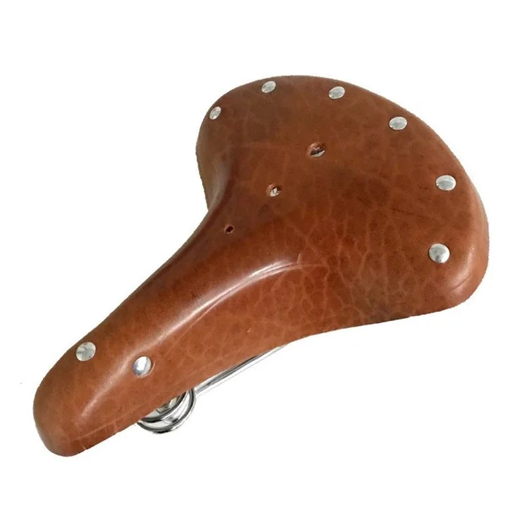 Vintage Genuine Leather Shock-Absorbing Spring Bicycle Seat Tuning Retro Bicycle Saddle - Brown