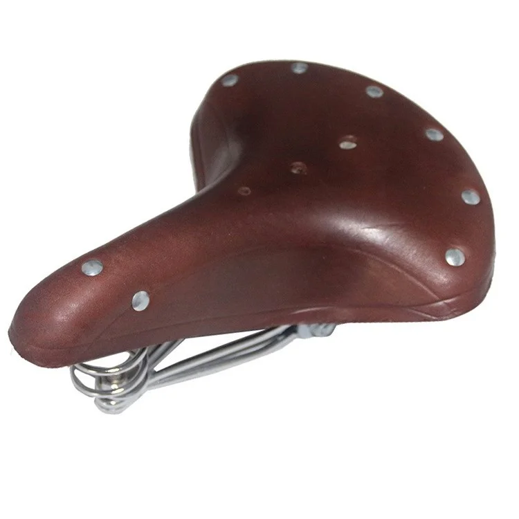 Vintage Genuine Leather Shock-Absorbing Spring Bicycle Seat Tuning Retro Bicycle Saddle - Coffee