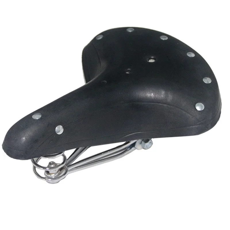 Vintage Genuine Leather Shock-Absorbing Spring Bicycle Seat Tuning Retro Bicycle Saddle - Black