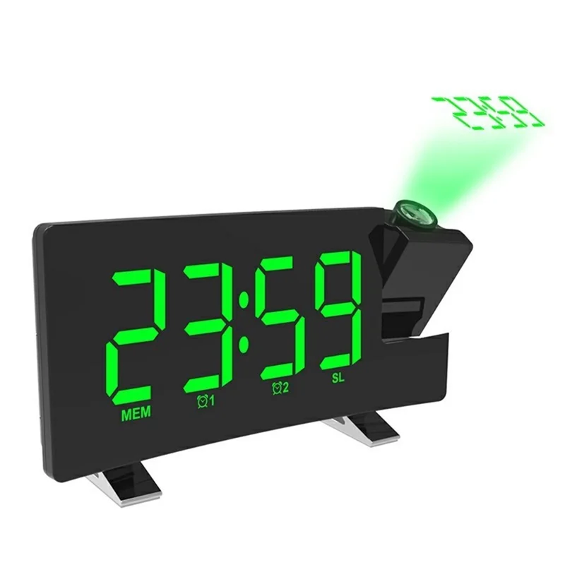 Projection Alarm Clock with FM Radio USB Charge LED Digital Dual Alarm Clock for Bedroom - Green Letter