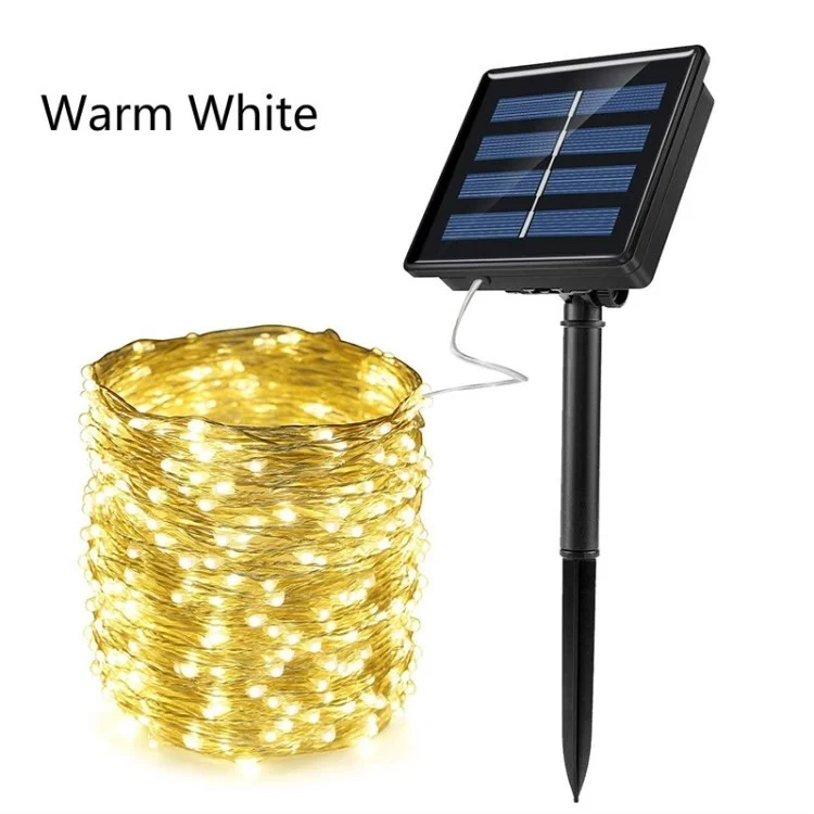 12m Lumière de Cordes Solaires [100 Led, 8 Modèles] Garden Festival Mariage Décor de Fée Lamp-8 Modes 12m 100 - LED White Chaud