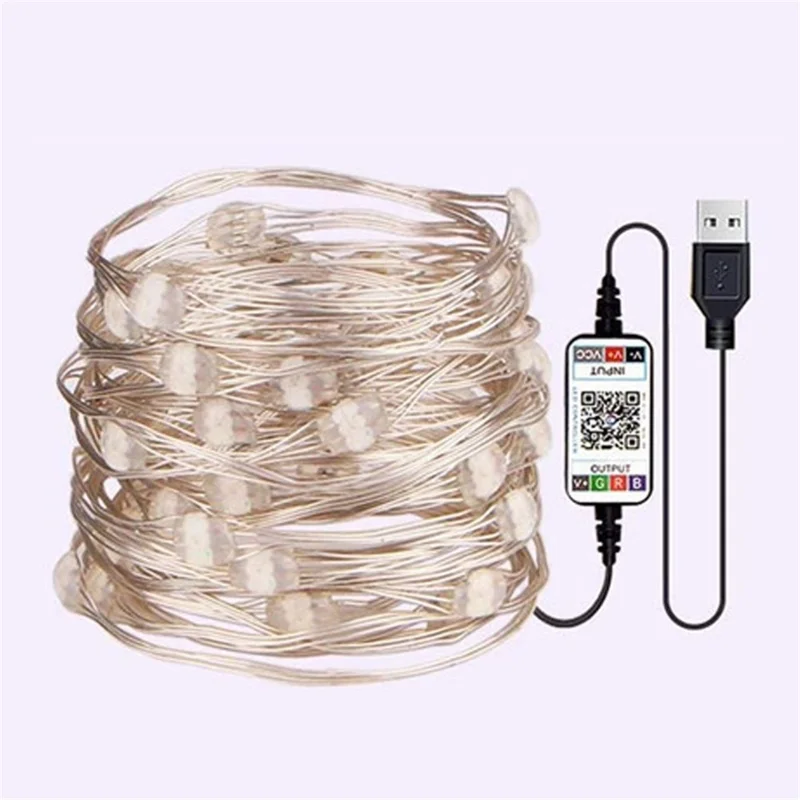 USB Bluetooth App Control RGB Camino LED Light Cobper Wire Cadena Hada Light Decoración Del Hogar - 2 Metros 20 Luces