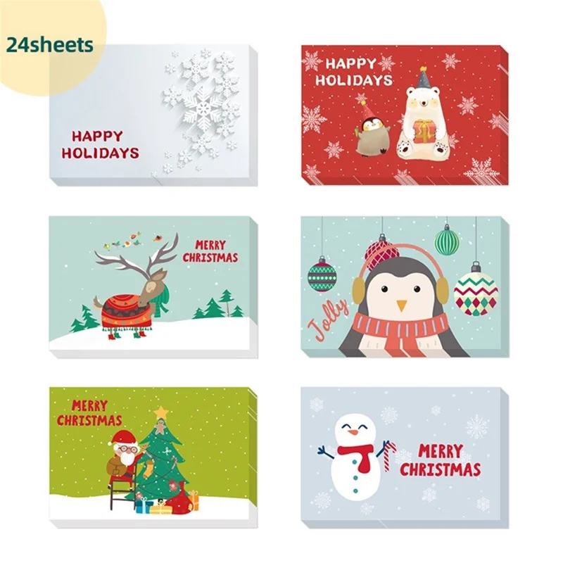 24Pcs Christmas Greeting Cards Set Mini Envelopes Blessing Cards Christmas Party Gift - Color