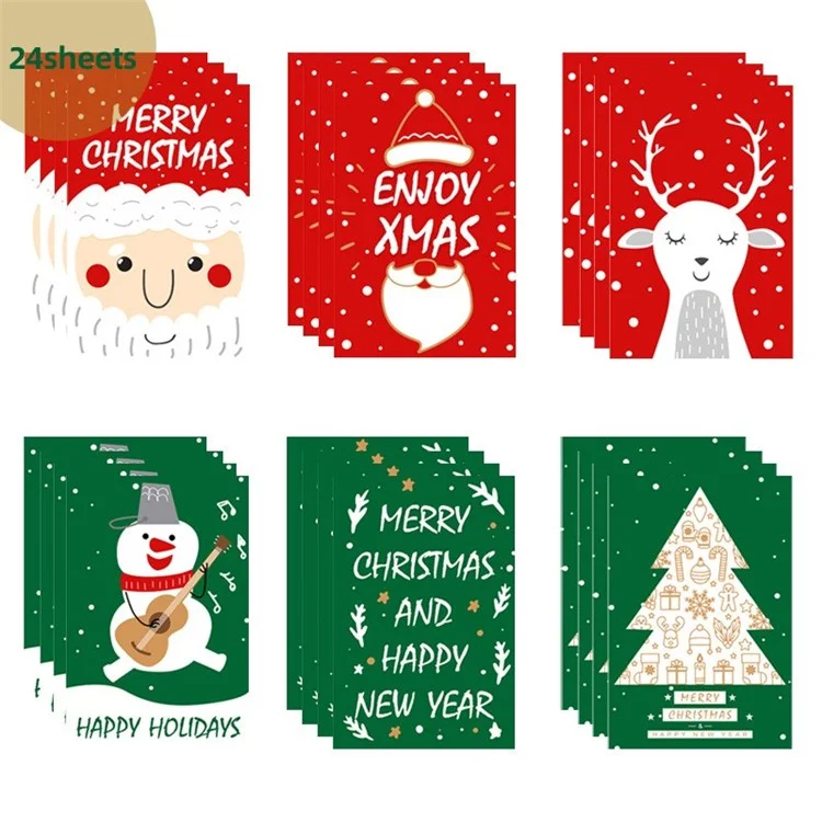 24Pcs Christmas Greeting Cards Set Mini Envelopes Blessing Cards Christmas Party Gift - Red + Green