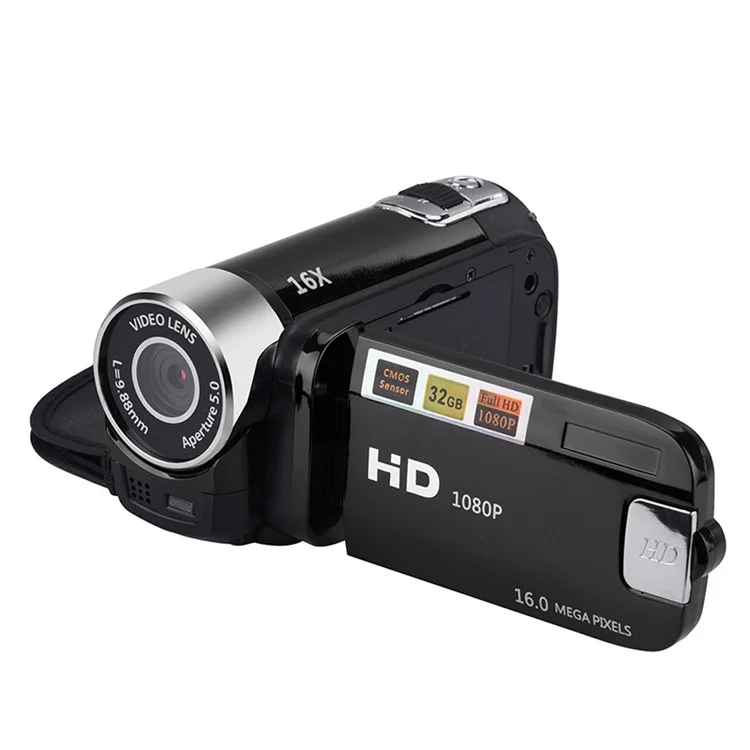 16MP HD 1080P Digital Camera Video Recorder Clear Night Vision Anti-shake Timed Selfie Camcorder - Black/US Plug