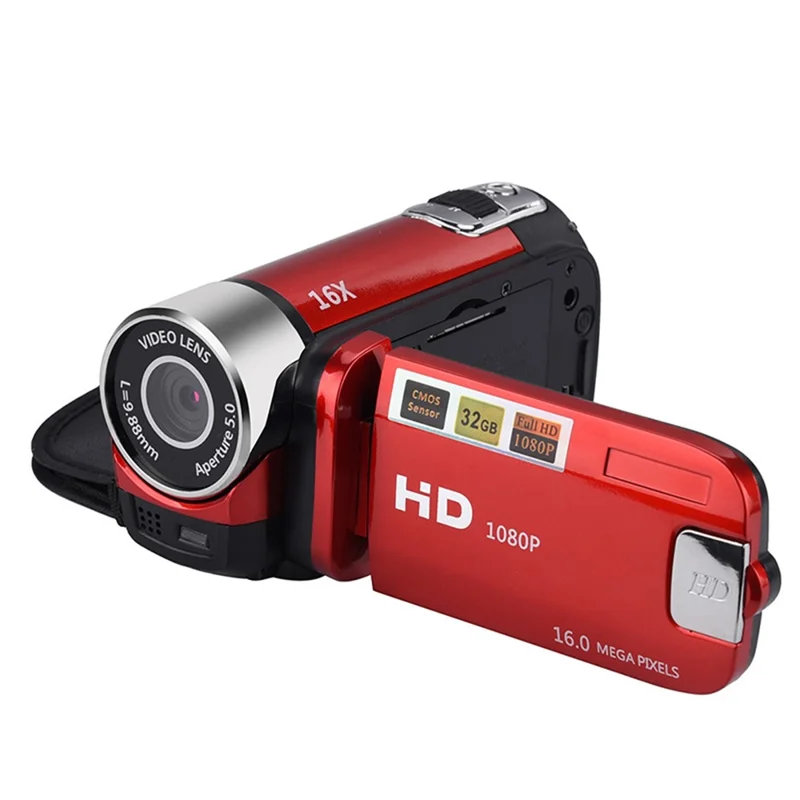 16MP HD 1080P Digital Camera Video Recorder Night Vision Anti-Shake 16X Zoom Camcorder - Red / EU Plug