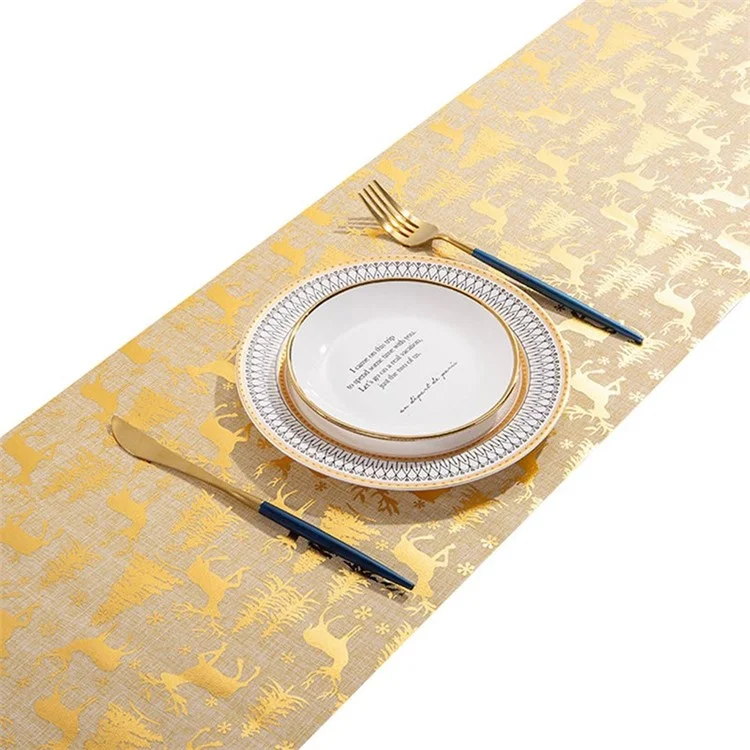 Bronzing Christmas Table Runner Exquisite Pattern Holiday Party Tablecloth Xmas Home Decoration - Gold/Deer