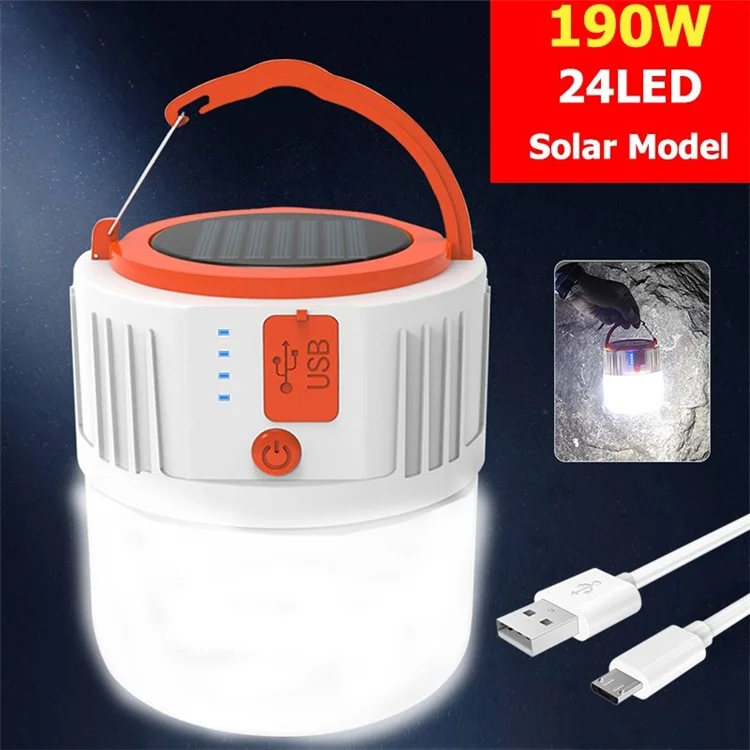 LED Solar Light USB Rechargeable Portable Camping Light Lamp - 24 LED