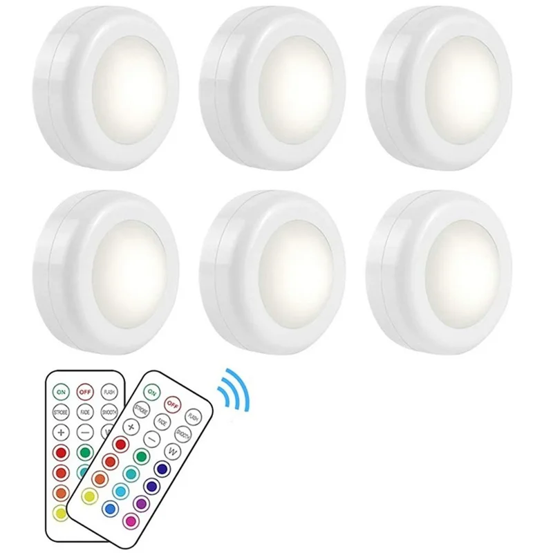 12 Cores LED Armário de Controle Remoto Luz de Cozinha RGB Lâmpada de Armário Sem Fio - 6 Luzes Com 2 Controles Remotos